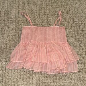 BB Dakota pink and white ruffled smocked top